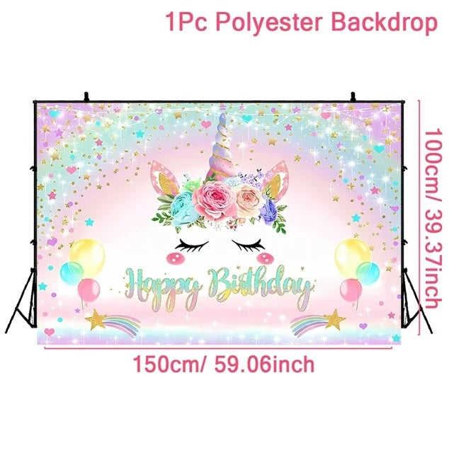 Unicorn Party Happy Birthday Large Background Banner