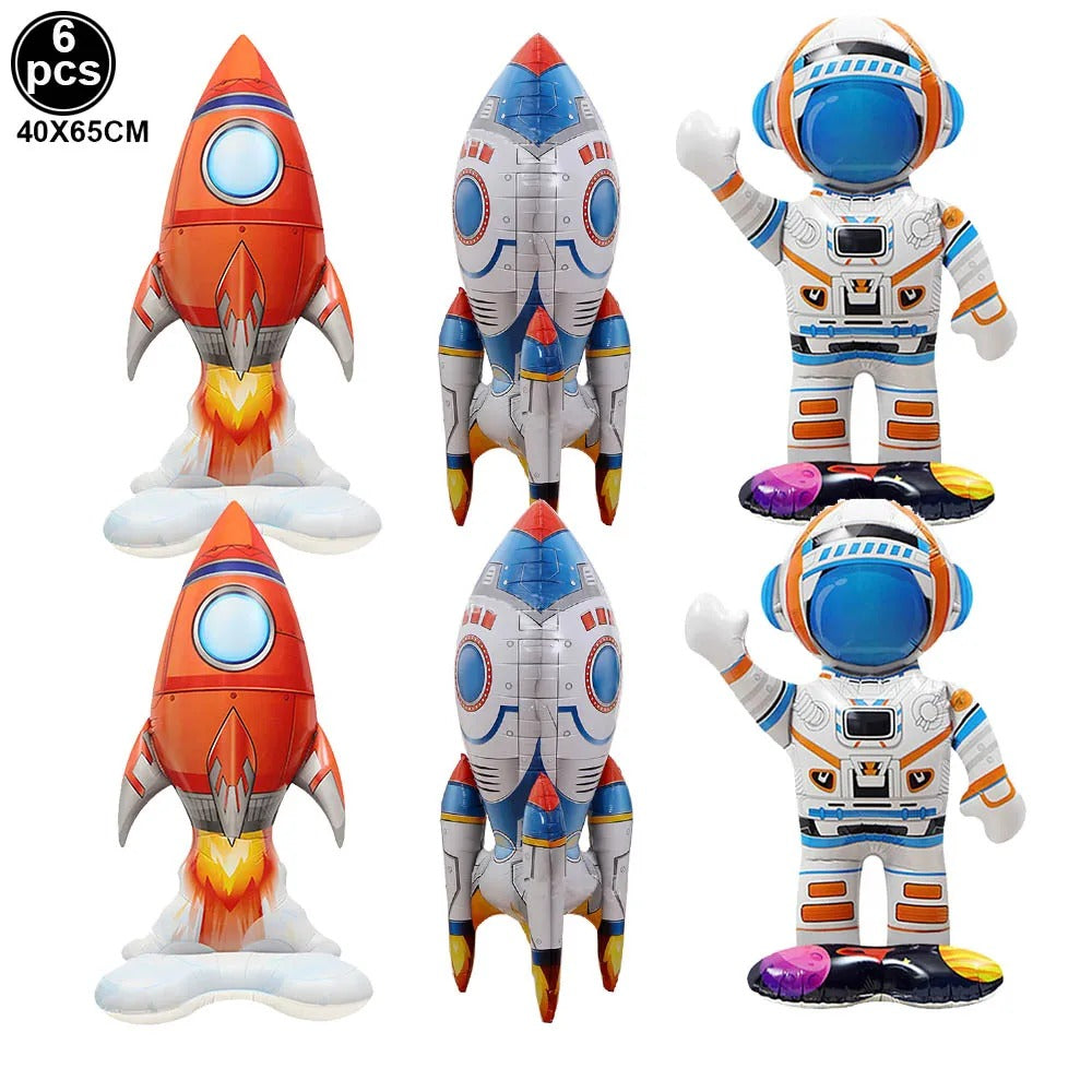 Out Of This World Party Space Themed Rocket/Astronaut Foil Balloon Set (6 pack)