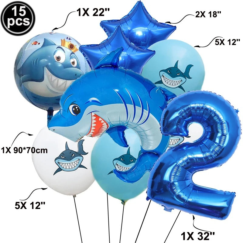 Under The Sea Party Shark Themed Balloon Set (15 pieces)