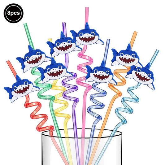 Under The Sea Party Shark Reusable Straw Set