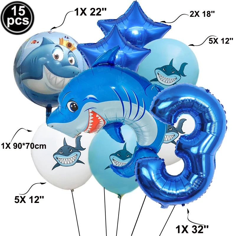 Under The Sea Party Shark Themed Balloon Set (15 pieces)