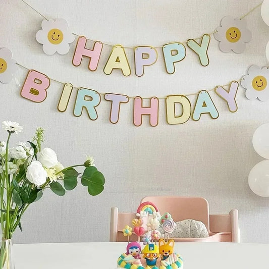 Flower Party Daisy Happy Birthday Banner