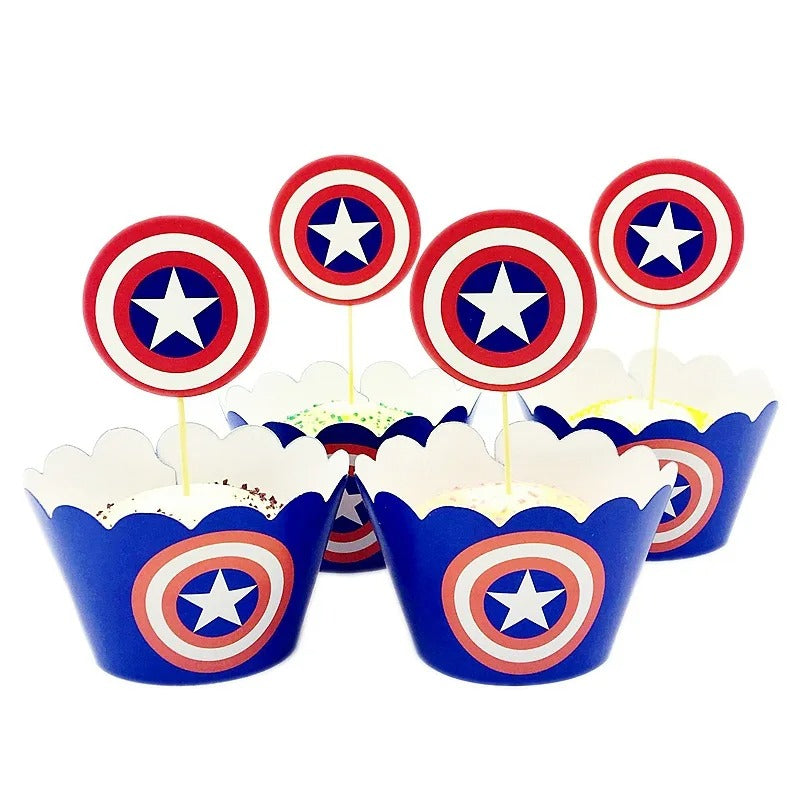 Superhero Party Captain America Cupcake Cases & Toppers