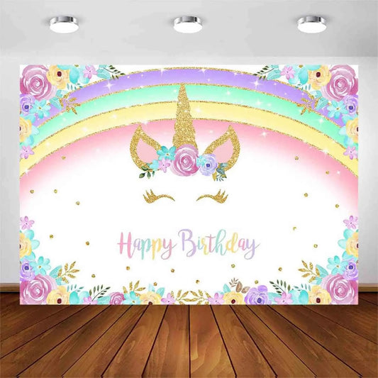 Unicorn Party Themed Happy Birthday Background Banner