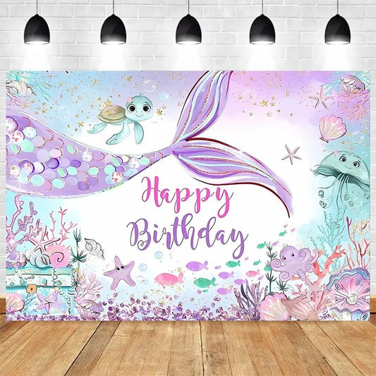 Mermaid Party Mermaid Happy Birthday Background Banner