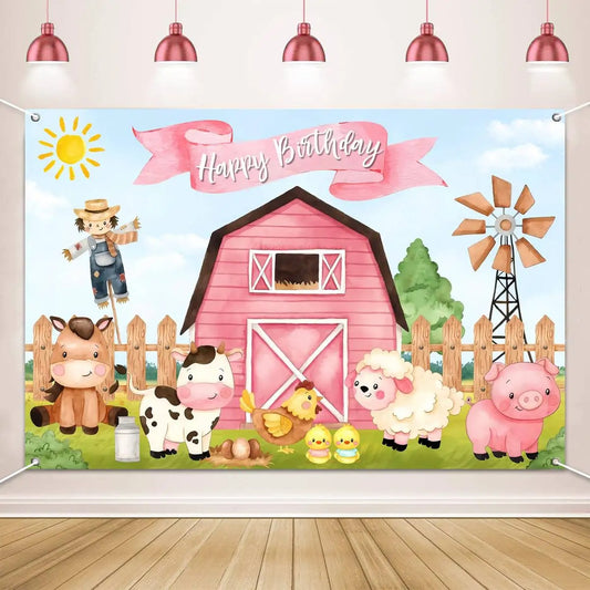 Farm Animals Party Happy Birthday Backdrop Banner