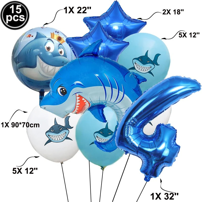 Under The Sea Party Shark Themed Balloon Set (15 pieces)