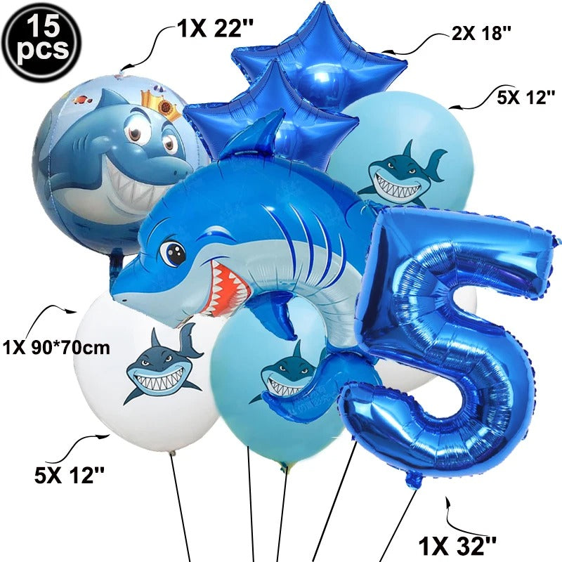 Under The Sea Party Shark Themed Balloon Set (15 pieces)