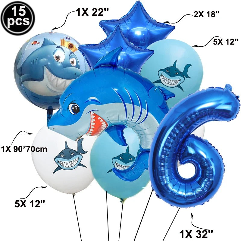 Under The Sea Party Shark Themed Balloon Set (15 pieces)