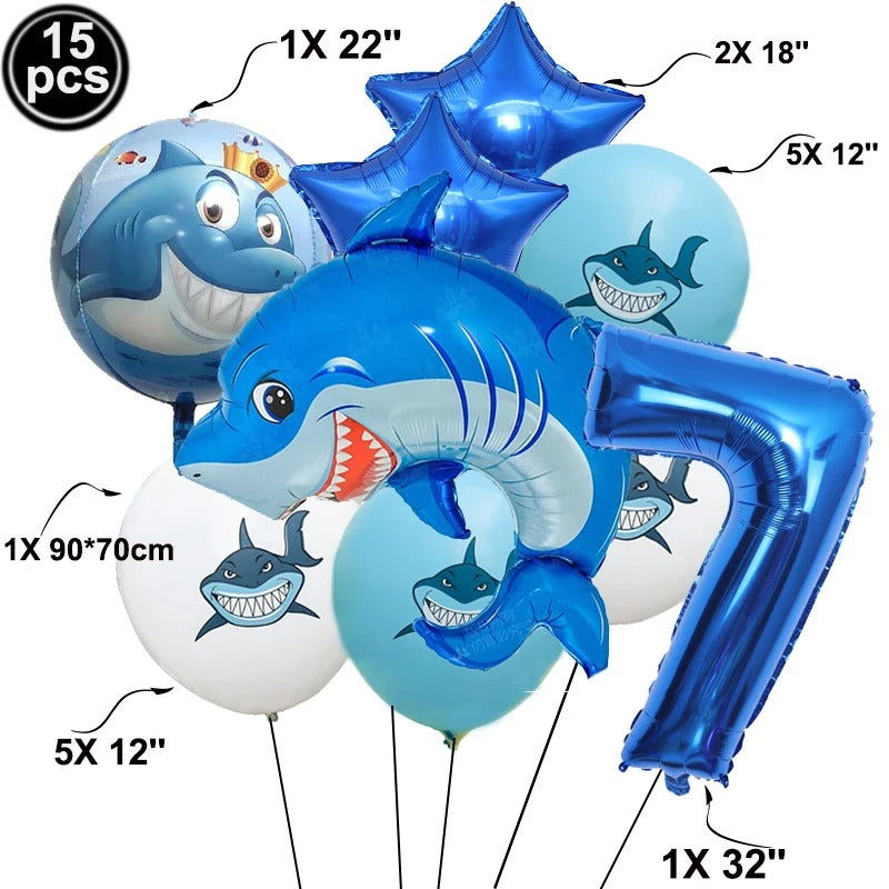 Under The Sea Party Shark Themed Balloon Set (15 pieces)