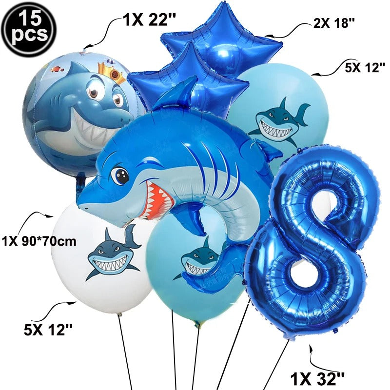 Under The Sea Party Shark Themed Balloon Set (15 pieces)