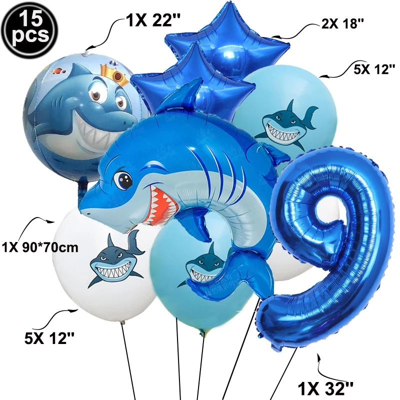 Under The Sea Party Shark Themed Balloon Set (15 pieces)