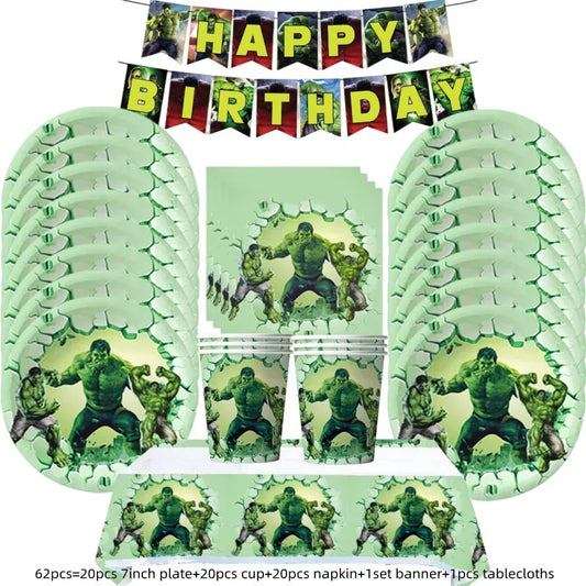 Superhero Party The Hulk Tableware & Happy Birthday Banner Set