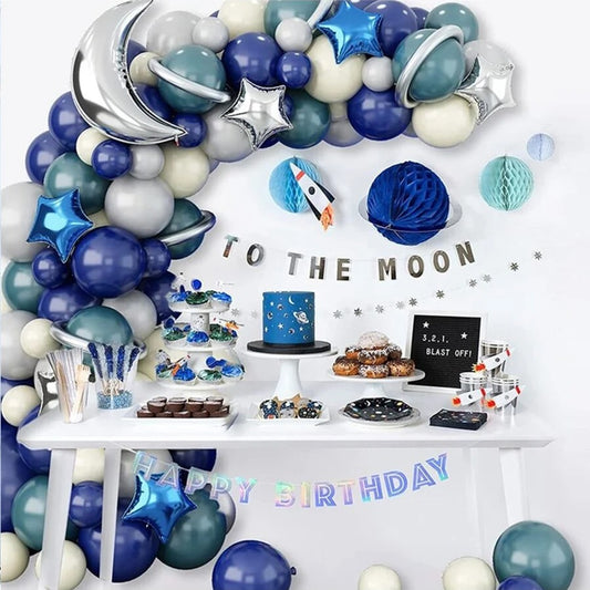 Out Of This World Space Party Blue/Silver Space Themed DIY Balloon Arch Kit (108 pieces)