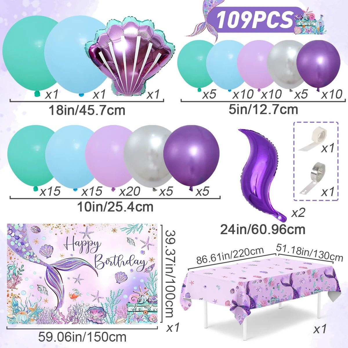 Mermaid Party Mermaid DIY Balloon Arch (109 piece set)